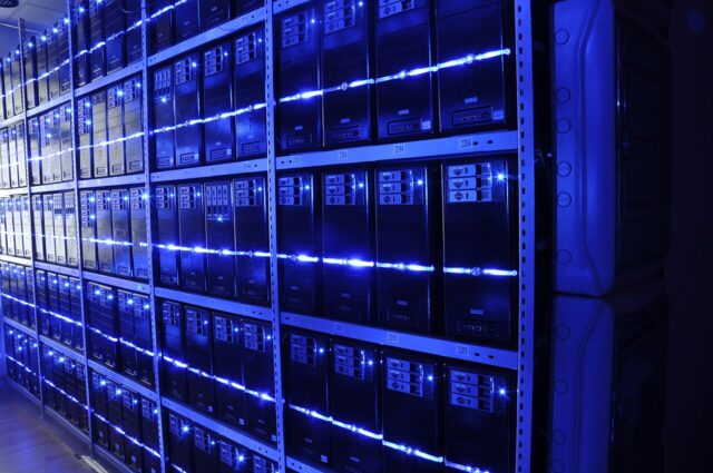 Data center server room (Databarracks resilience) Data center server room, illustrating managed data protection and business resilience services