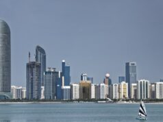 AjbanEx defence exhibition opens 21 to 22 September at ADNEC Centre Abu Dhabi Abu Dhabi skyline seen across the water in daylight