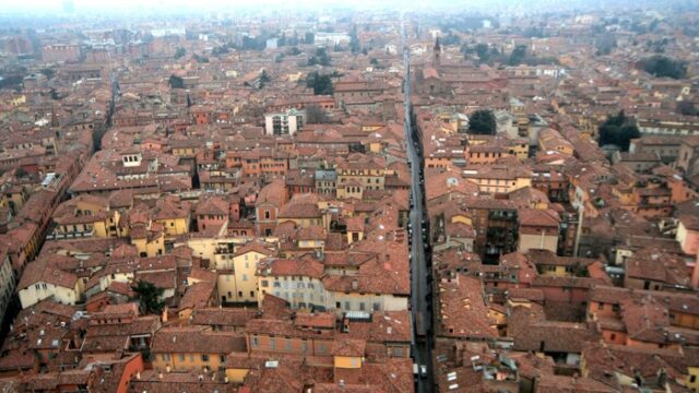 The historic rooftops of Bologna in daylight