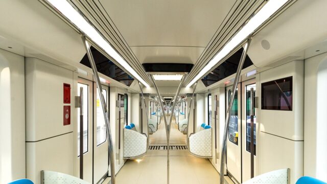 Interior of a Riyadh Metro train car Interior of a Riyadh Metro train car