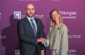Qatar Investment Authority commits 20 billion dollars to J.P. Morgan Asset Management partnership Mohammed Saif Al-Sowaidi and Mary Callahan Erdoes at the QIA and J.P. Morgan Asset Management announcement