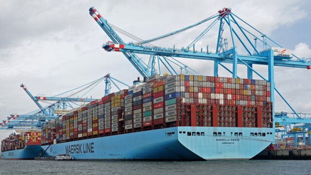 Container ship alongside at a port