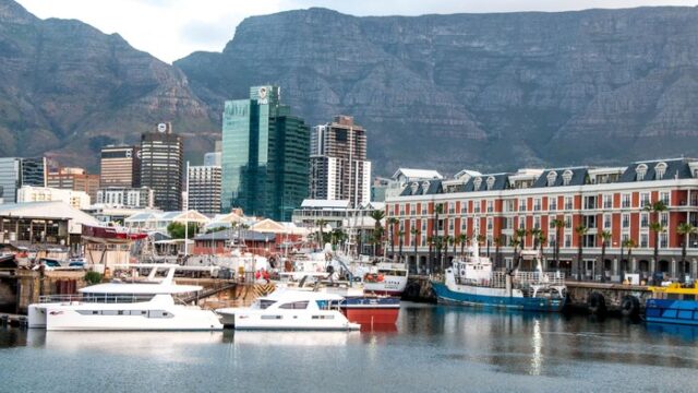 Cape Town waterfront with Table Mountain, host city of African Mining Week 2026