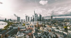 BaFin Fines Nomura 320,000 Euros Over Late Commerzbank Voting Rights Notifications The Frankfurt skyline and financial district seen from the air