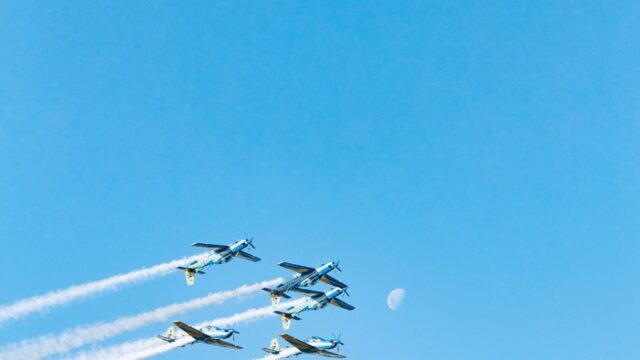 A formation flying display, the kind staged daily on the Dubai World Central flightline during the Dubai Airshow A formation flying display, the kind staged daily on the Dubai World Central flightline during the Dubai Airshow