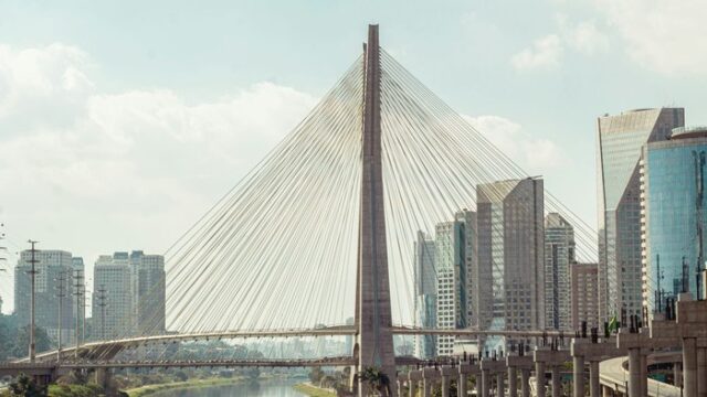 The Octavio Frias de Oliveira cable stayed bridge in Sao Paulo, Brazil