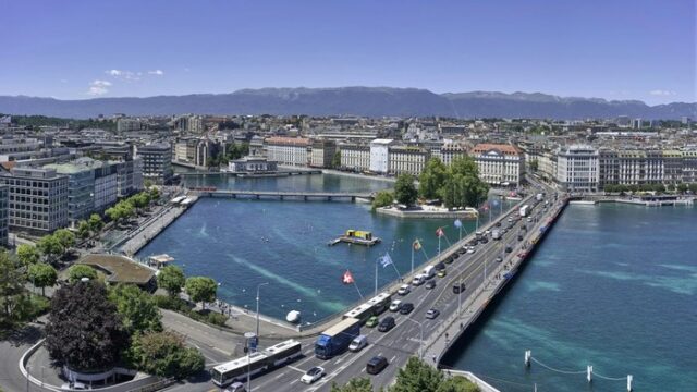 Geneva and Lake Geneva in Switzerland