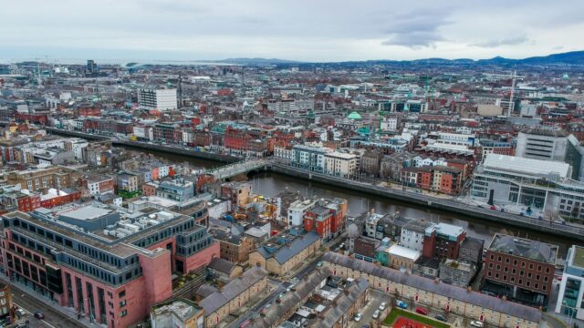 Aerial daylight view over central Dublin, the city hosting the Wind Energy Ireland Annual Conference 2027