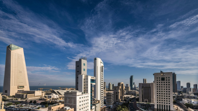 Office and residential towers in the Sharq district of Kuwait City photographed in daylight