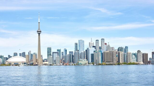 The Toronto skyline seen from Lake Ontario