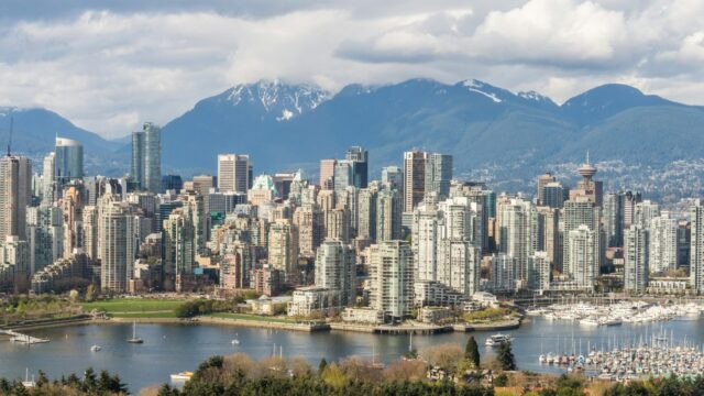 The Vancouver skyline and the North Shore mountains